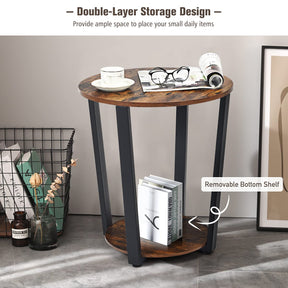 Giantex Round End Table, 2-Tier Metal Sofa Table w/Storage Shelf, Round Side Table