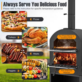Outdoor Wood Fired Pizza Pizza Oven with Protective Cover for BBQ