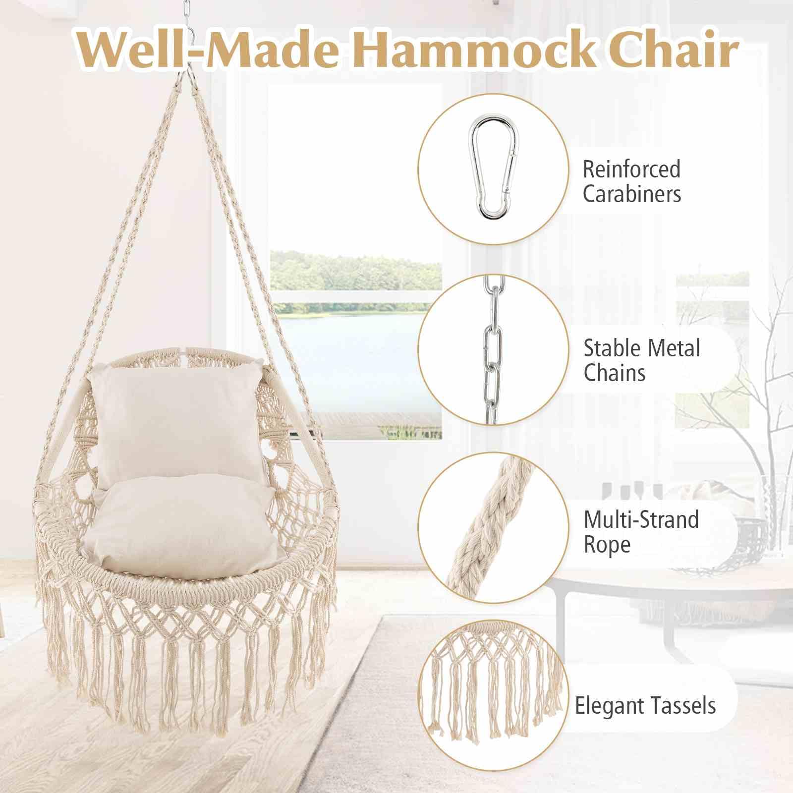 Hanging Hammock Chair with Soft Seat Cushions for Patio/Bedroom