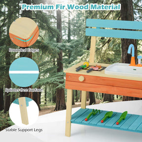 Wooden Kids Play Kitchen Set with Removable Sink and Grill Rack Mud Kitchen