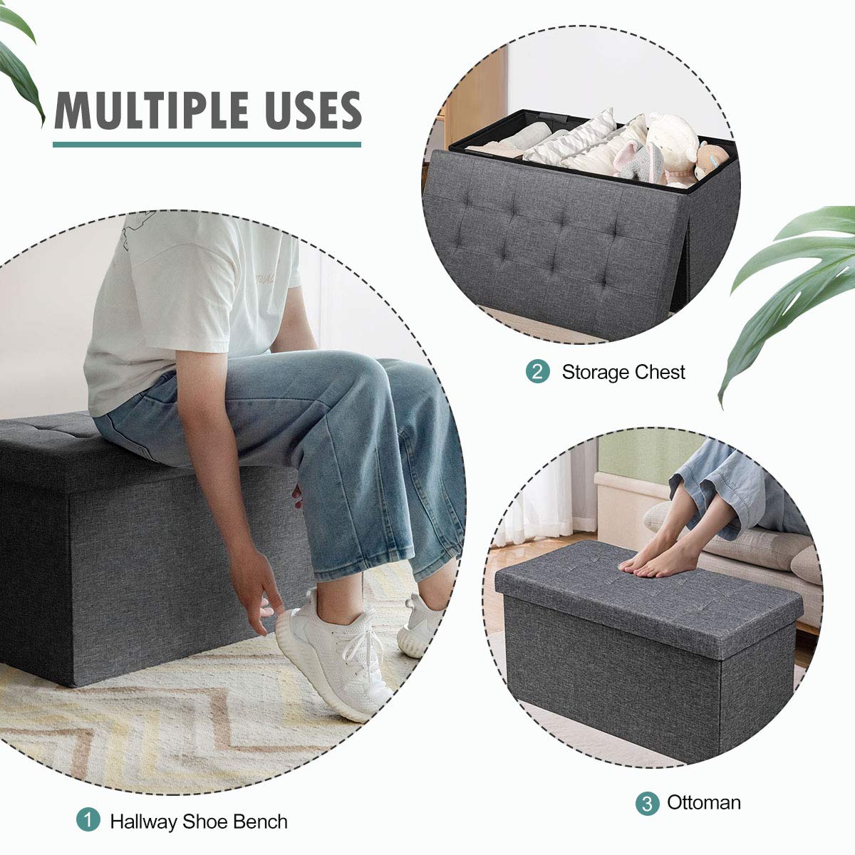 Giantex 80 cm Fabric Foldable Storage Ottoman, Toy Chest with Removable Storage Bin