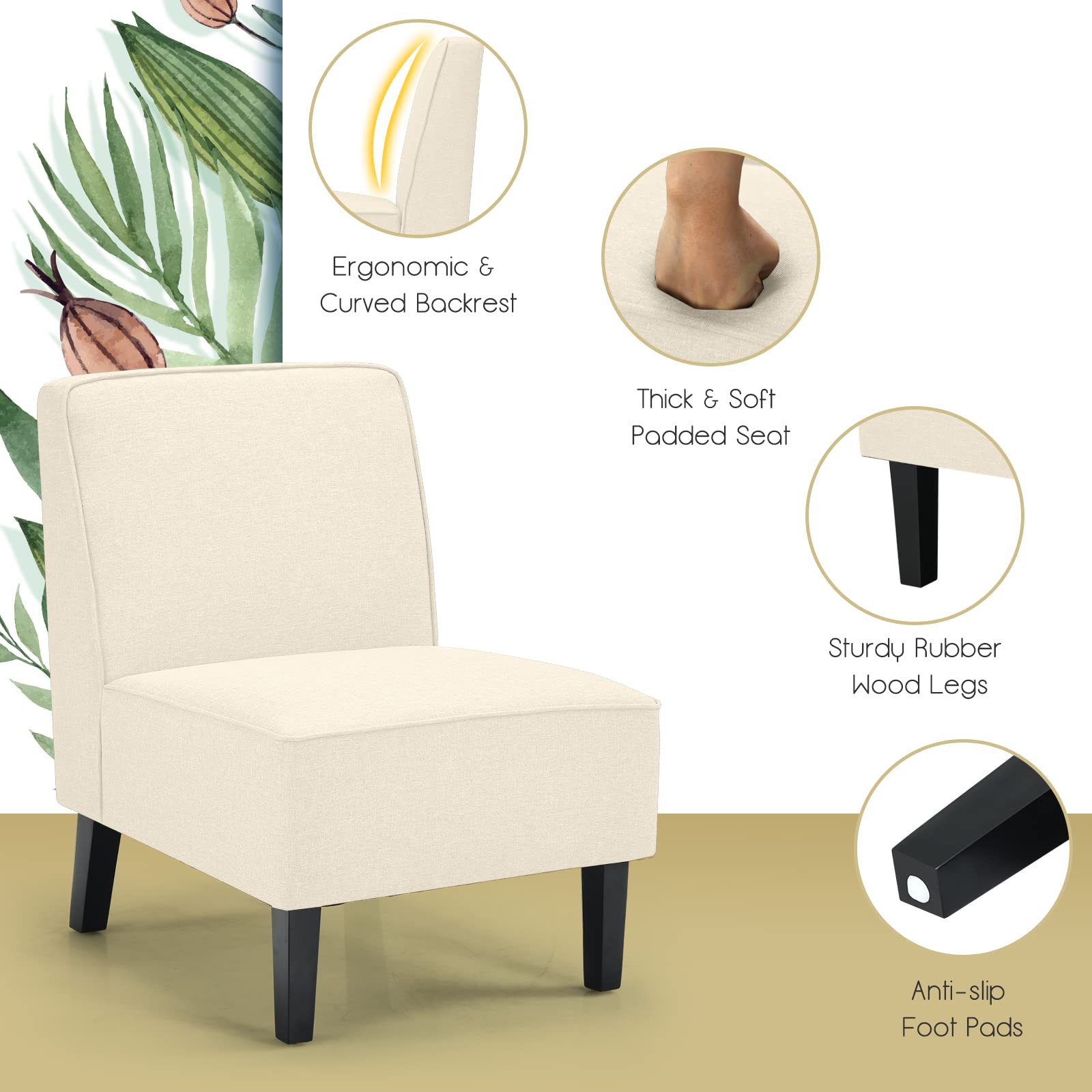 Giantex Upholstered Accent Chair, Linen Fabric Single Sofa Armless Chair