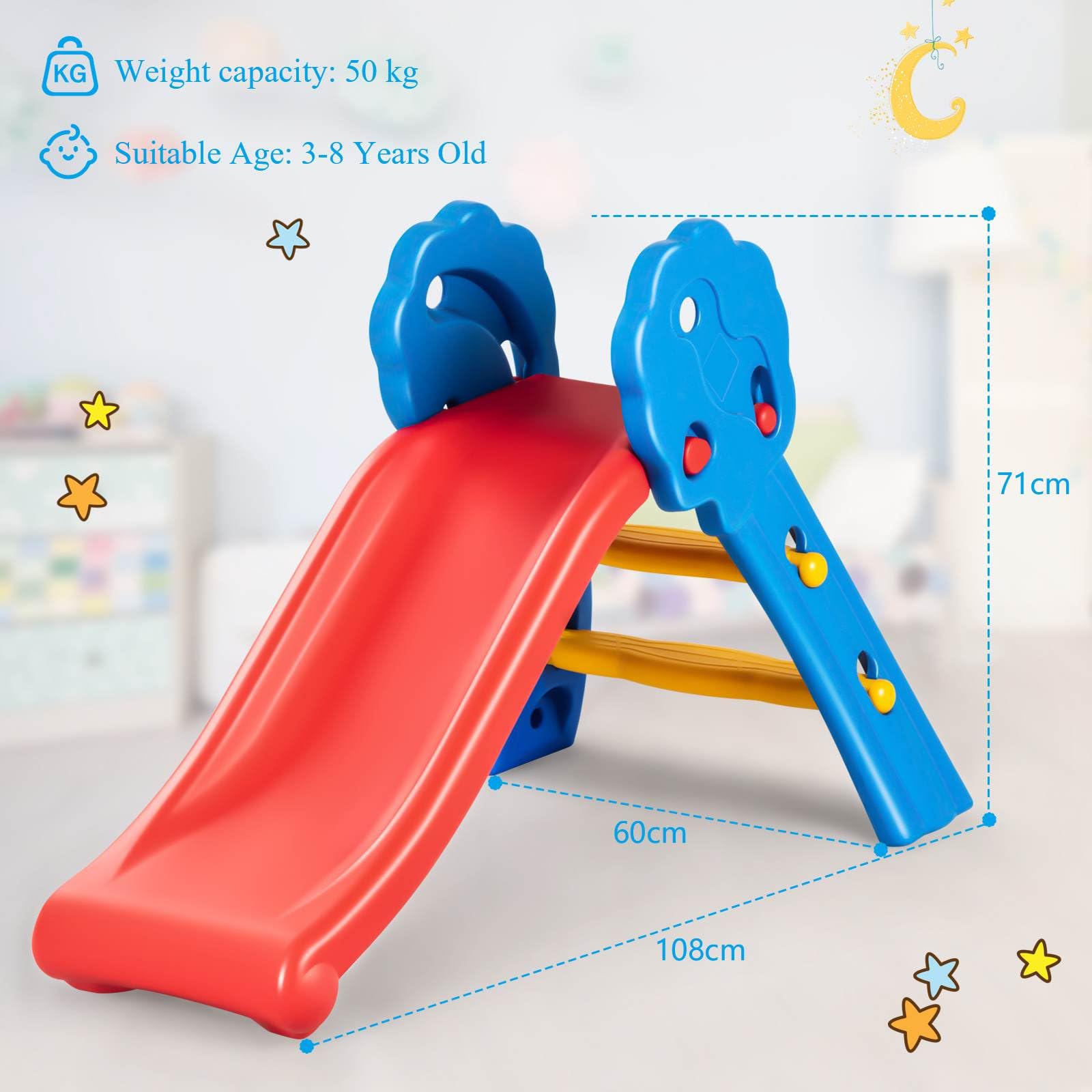 Kids Freestanding Slide W/Guardrails, Patio Toddler Slide W/Non-Slip Pedal