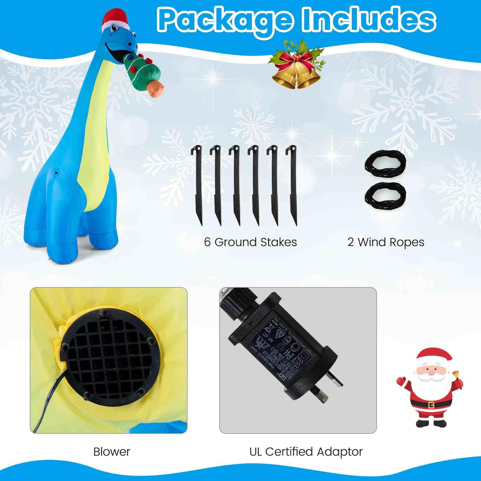3.1M Christmas Inflatable Lighted Green Dinosaur with Hat
