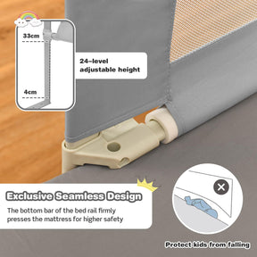 176CM Toddler Bedrail, Extra Tall Safety Bed Guardrail W/Anti-Collision Cotton & Side Pocket