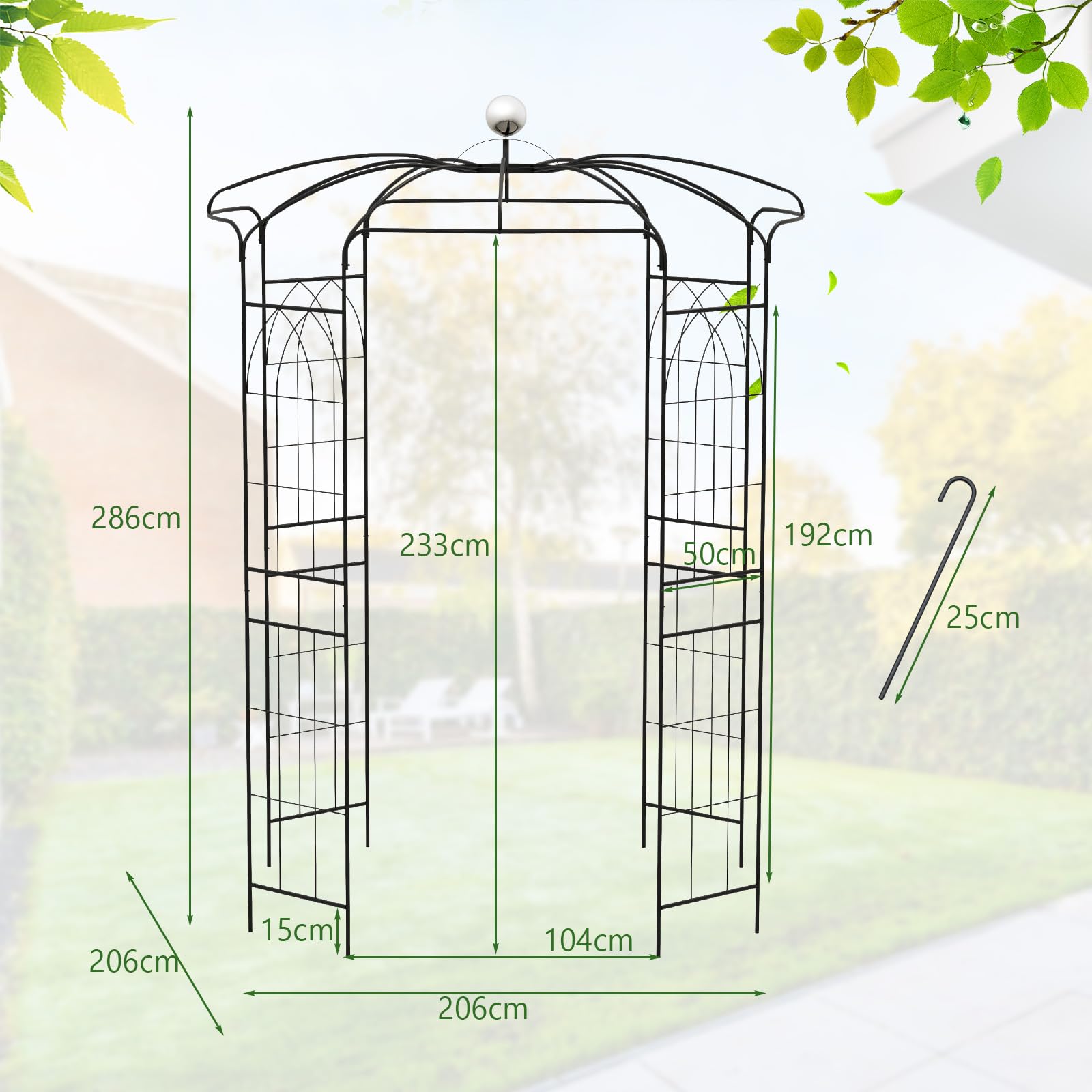Birdcage Shape Arch,286 cm High x 206cm Wide, Heavy-Duty Wrought Metal Arbor for Climbing Plants