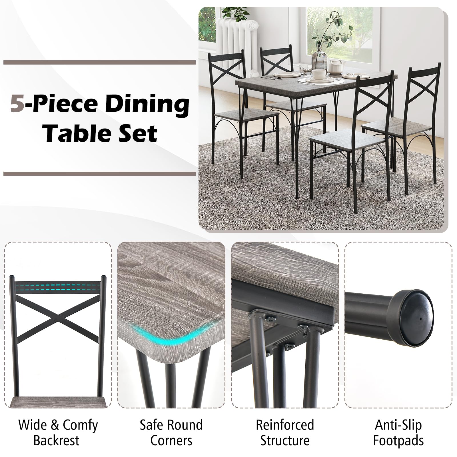 Giantex 5-Piece Dining Table Set, Modern Rectangular Dining Table & 4 Dining Chairs Set