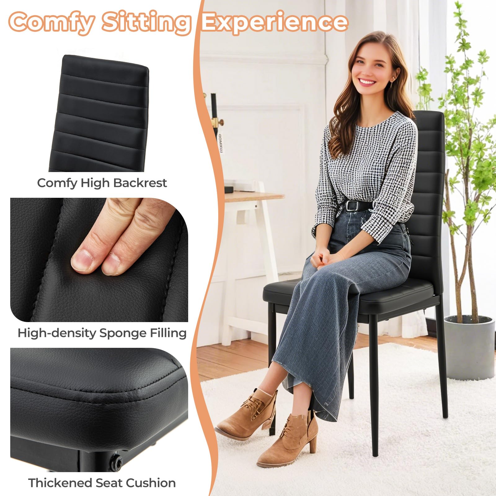 Upholstered Dining Chair Set of 4 Armless Chair w/ Padded Backrest Modern Chair