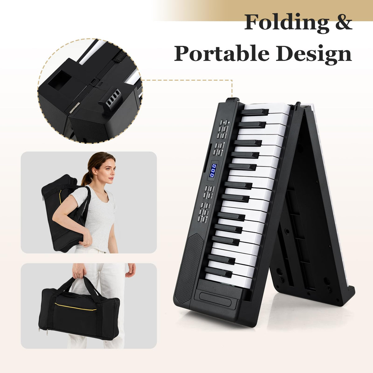 61-Key Foldable Piano Keyboard, Full-size Electronic Keyboard w/ MIDI & Split Function, Headphone & Sustain Pedal