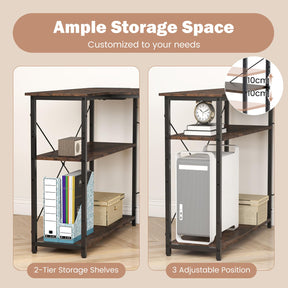 L-Shaped Desk with Power Outlet, Home Office Computer Desk with Reversible Adjustable Storage Shelves