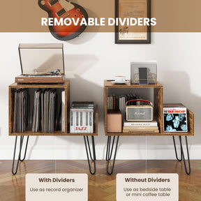 Giantex Record Player Stand with Power Outlet, Turntable Stand with Vinyl Divider & Display Shelf