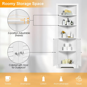Bathroom Corner Tall Storage Cabinet w/ 3 Open Shelves Storage Organizer White