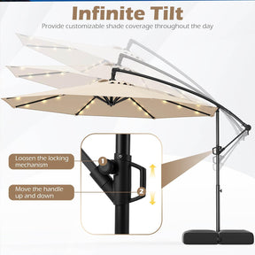 3m Solar Offset Hanging Umbrella with Base, Patio Cantilever Umbrella