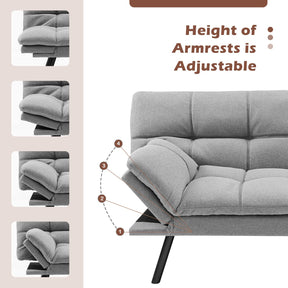 Convertible 3 Seater Sofa Bed, Memory Foam Futon Couch Bed w/Adjustable Backrest & Armrests