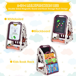 Kids 3 in 1 Kids Art Easel, Double Sided Magnetic Whiteboard & Chalkboard
