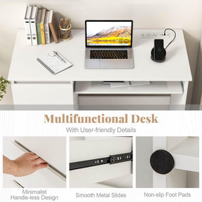 Computer Desk w/ Power Outlet Ketboard Tray & Drawers Workstation Home Office