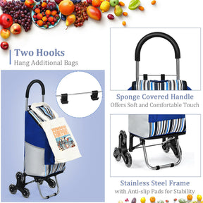 Giantex Folding Shopping Trolley Dolly, Rolling Utility Bag Cart w/ 2 Wheels, Solid Aluminum Frame, Blue & Black