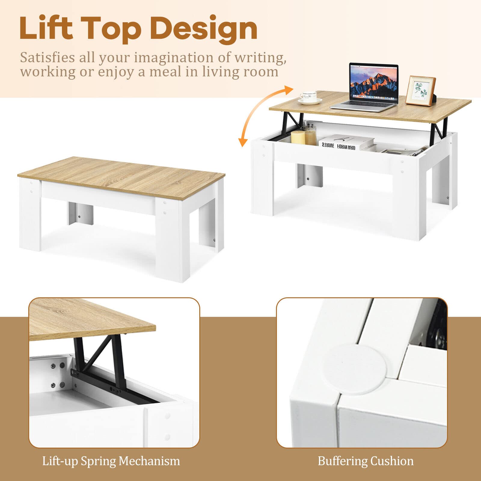 Giantex Lift Top Coffee Table, w/Hidden Storage Compartment, Cocktail Table, w/Lift Tabletop for Living Room Reception Room