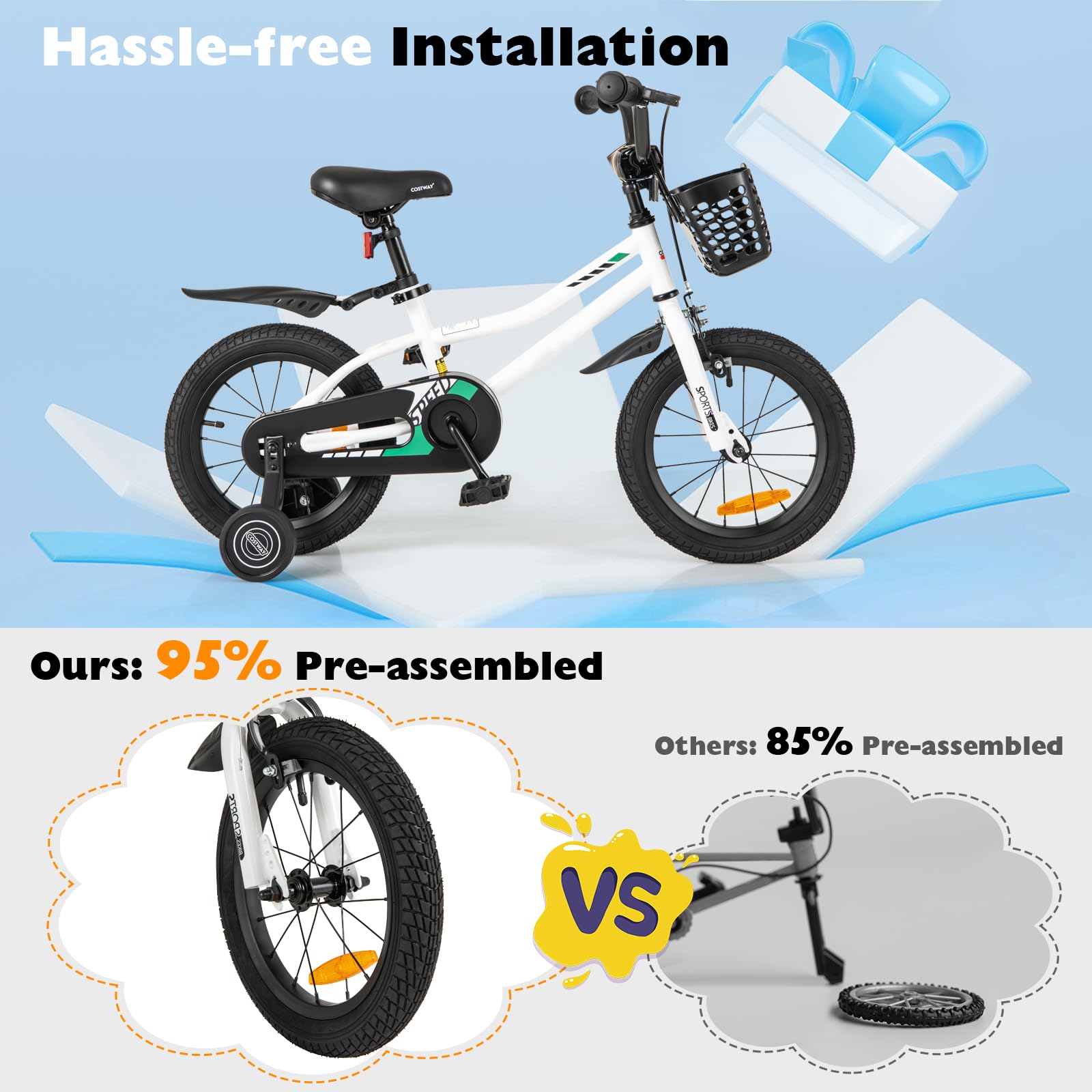 14 16 Inch Kids Bike, Toddler Bike with Training Wheels, Adjustable Seat & Handlebar