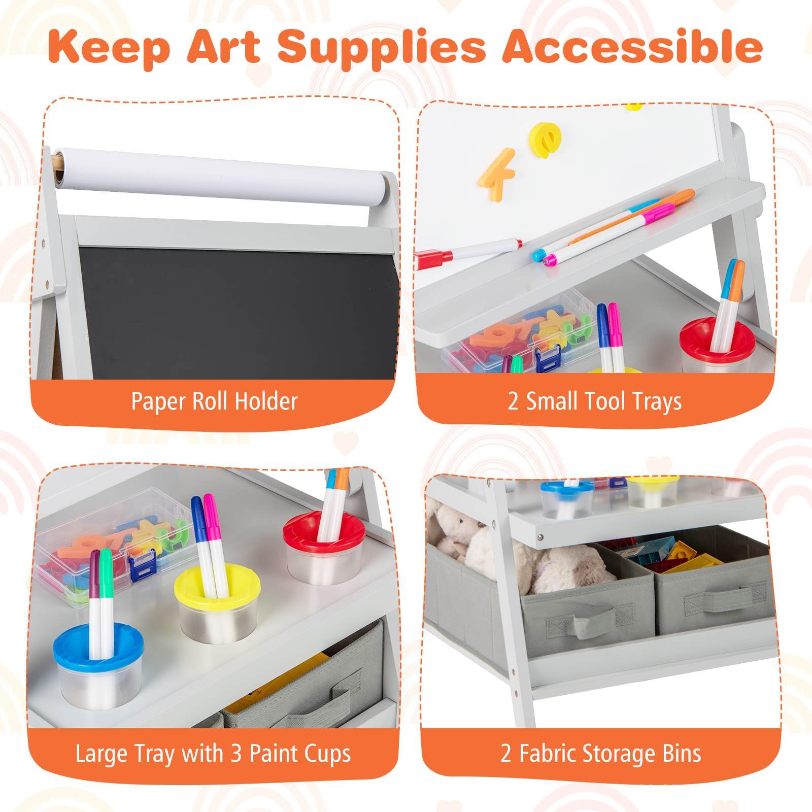 3-in-1 Kids Standing Double-sided Easel with Magnetic Chalkboard and Whiteboard