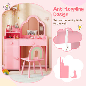 HONEY JOY 2-in-1 Kids Vanity Set w/Mirror, Princess Makeup Table w/Detachable Top, Chair