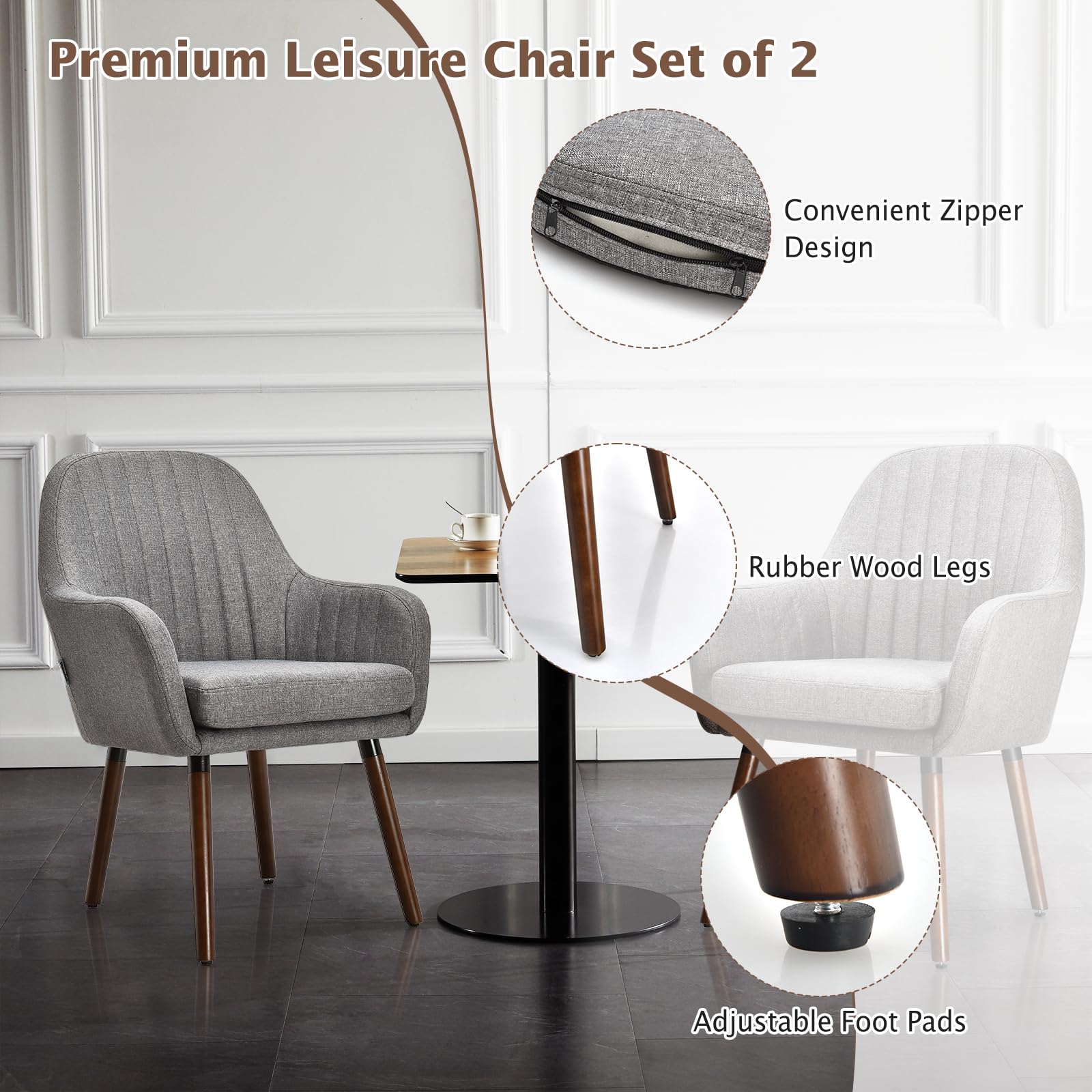 Set of 2 Leisure Chair Accent Upholstered Armchair Linen Fabric Living Room