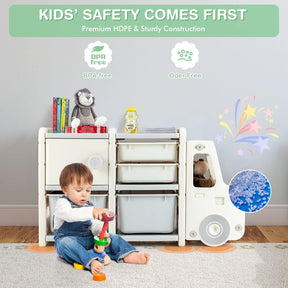 HONEY JOY Kids Toy Storage Organiser with 2 Large Bins, Pull-Out Drawers, Cabinet, Front Store Space
