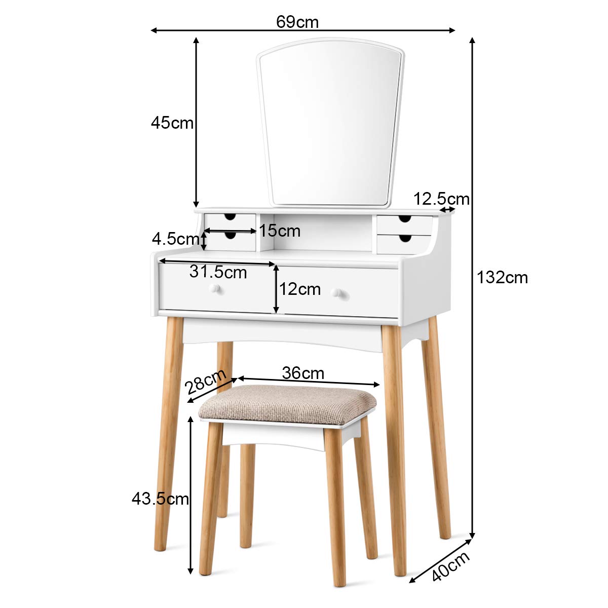 Giantex Vanity Table Set w/Mirror & Cushioned Stool Dressing Table