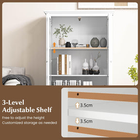 Bookcase Cabinet, 139 cm H Display Cabinet with Tempered Glass Doors, Adjustable Shelf