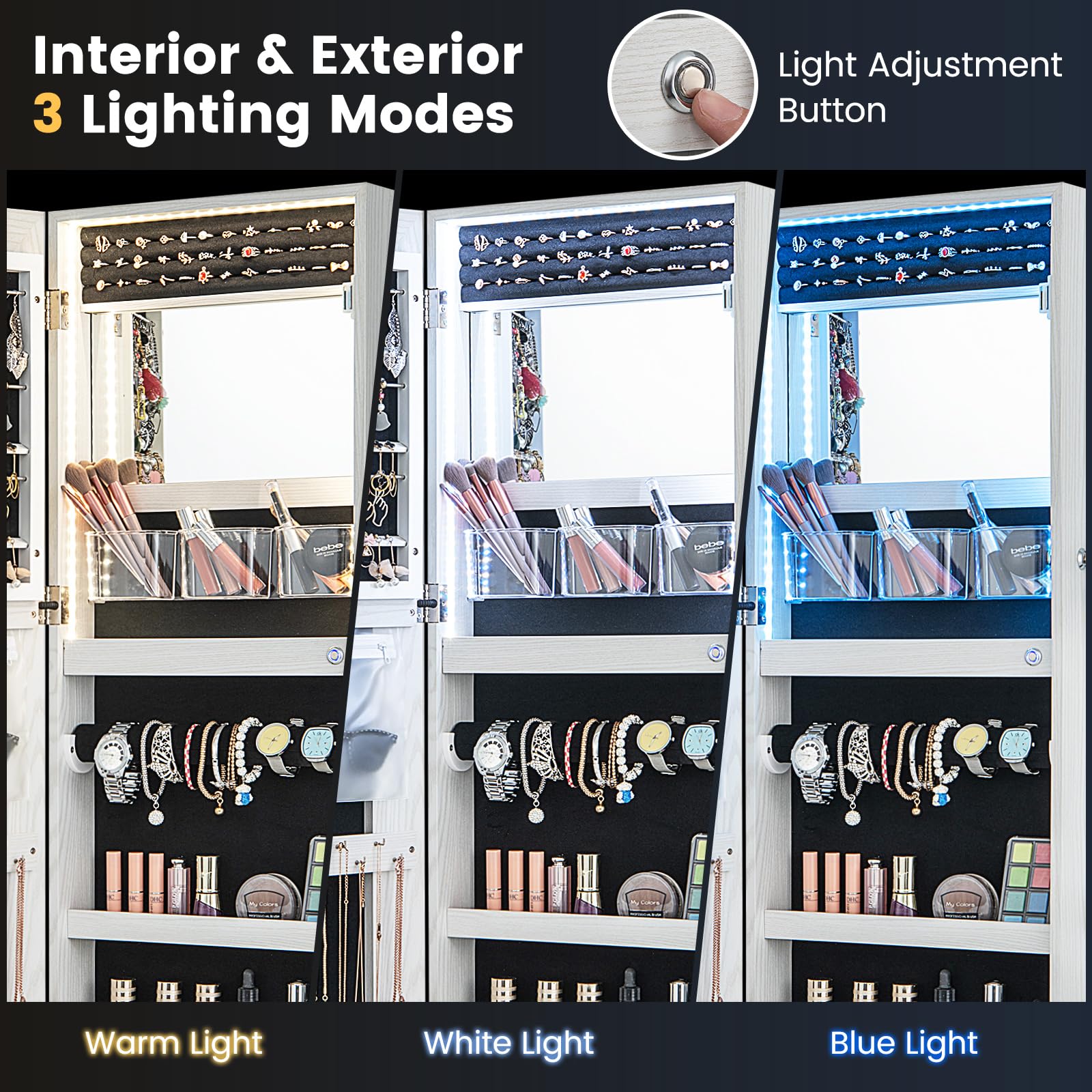 Giantex 108 cm Jewelry Mirror Cabinet, Lockable Jewelry Door & Wall Cabinet