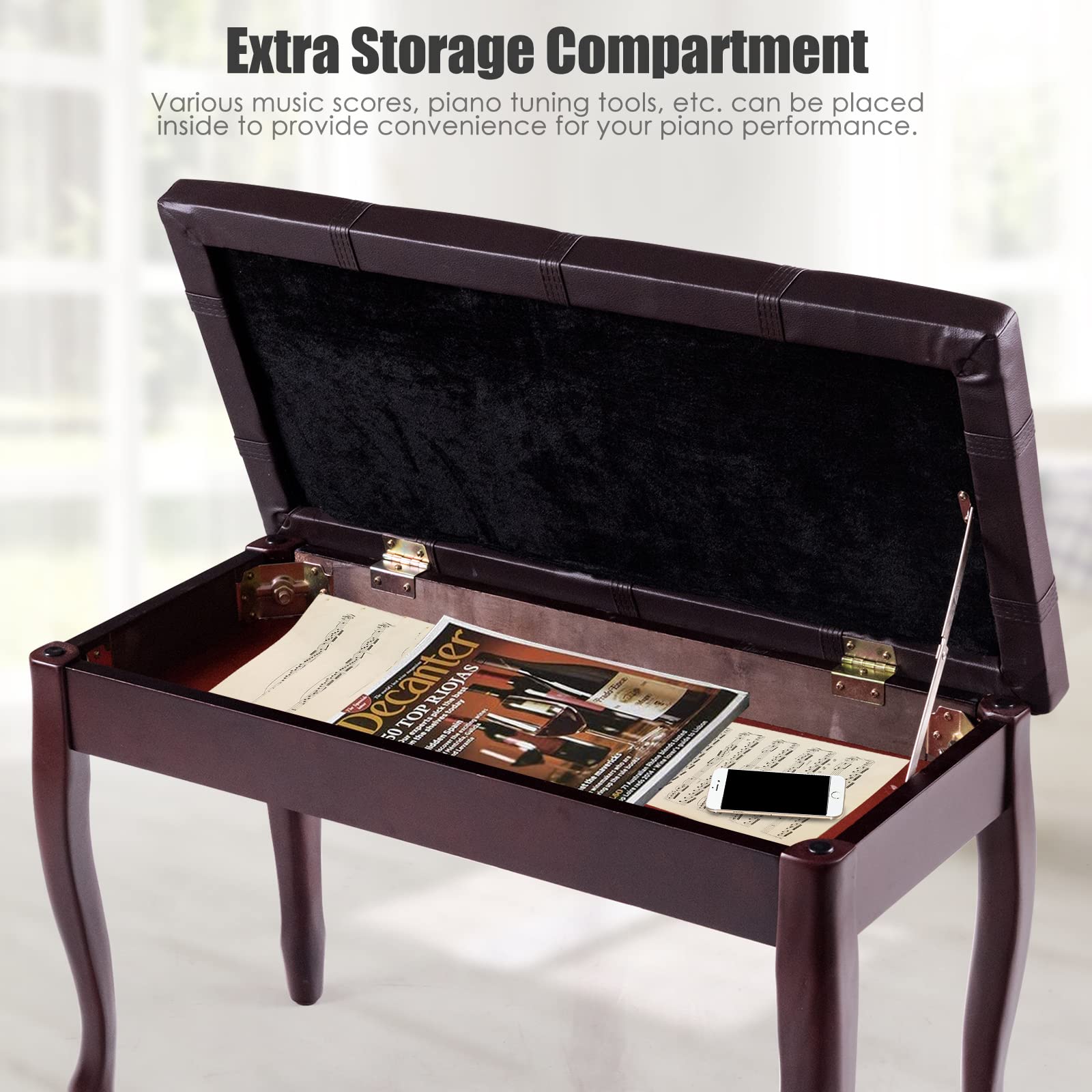 Giantex Piano Bench Stool w/Padded Cushion & Music Storage, Perfect for Home Use