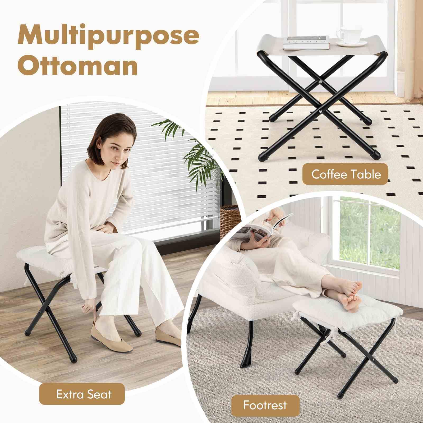 Lazy Chair with Ottoman, Modern Accent Chair with Folding Footrest, Head Pillow, Armrests