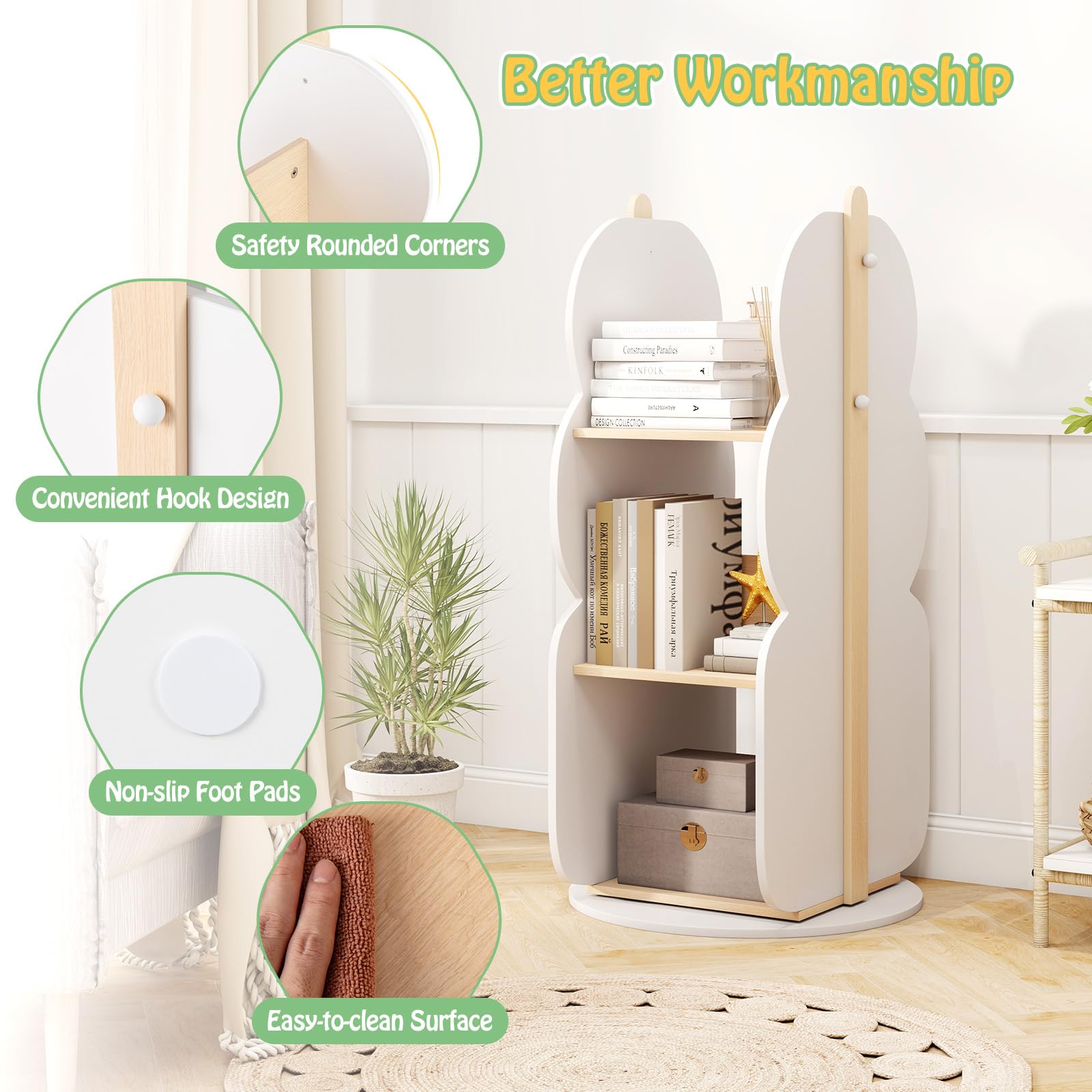 Kid's 360° Rotating Bookshelf Toy Storage Organizer with 5 Shelves