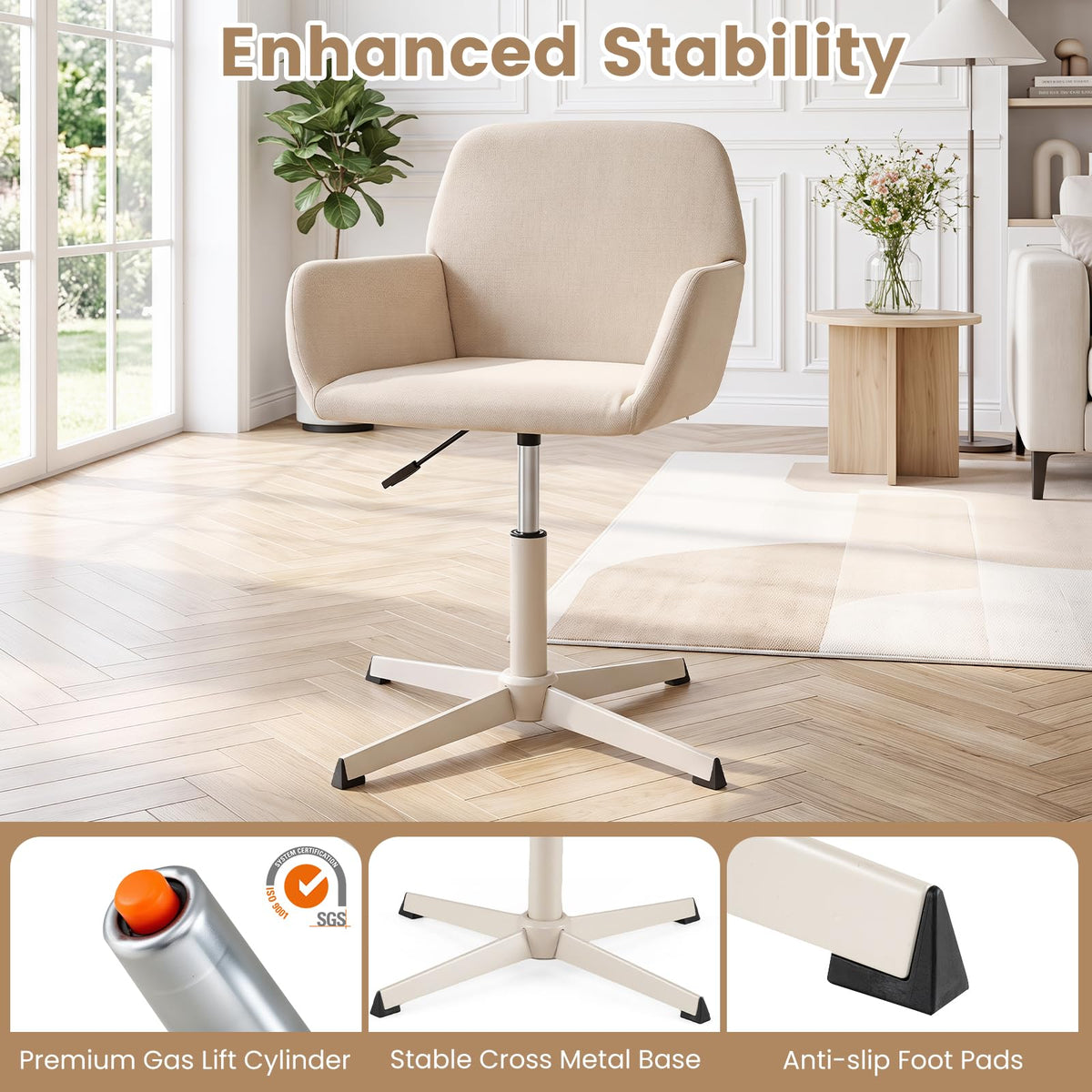 Vanity Chair with Back, 360° Swivel Armchair w/ Adjustable Height
