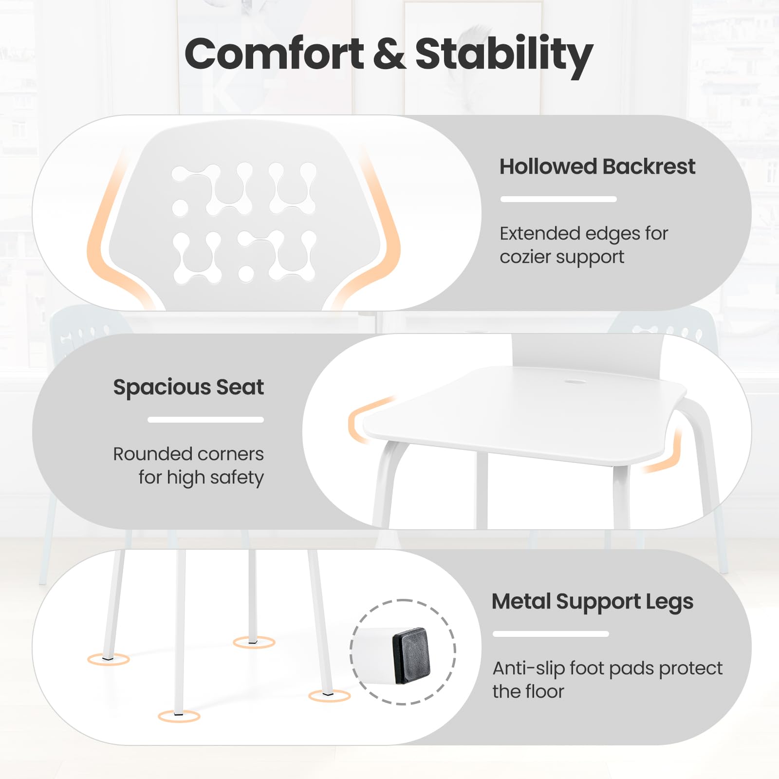 Giantex Metal Dining Chair Set of 4, Modern Kitchen Dinner Chair with Hollowed Backrest & Metal Legs