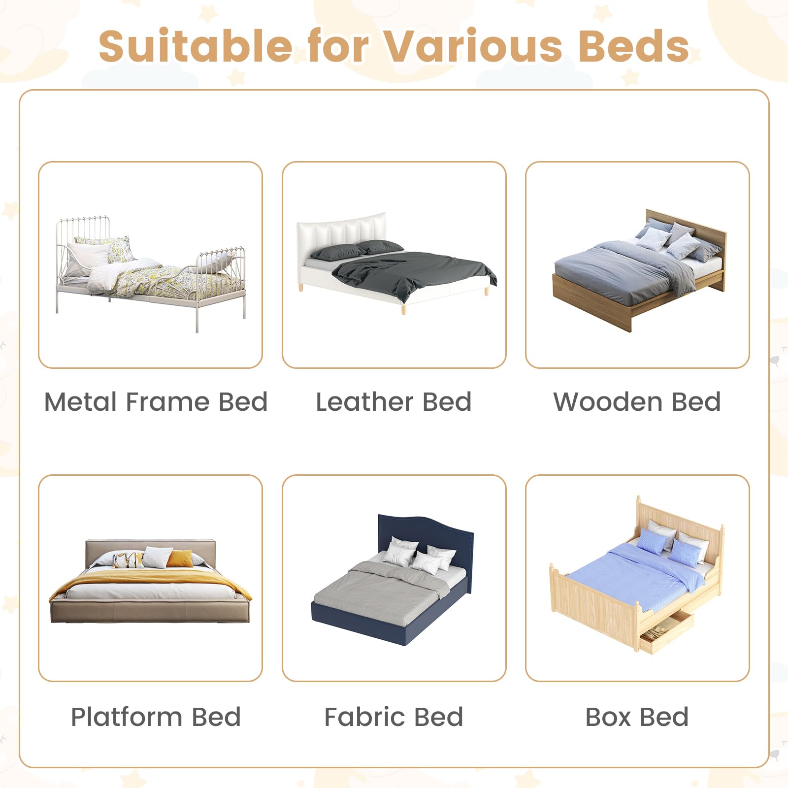 180 x 42 cm Swing Down Baby Bed Guard Rail w/Adjustable Safety Strap Foldable Bed Rail for Toddlers