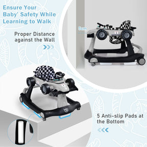 4-in-1 Baby Walker, Foldable Activity Car Baby Walker w/3 Adjustable Height