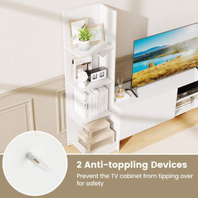 TV Stand for TVs up to 50", Modern TV Cabinet Media Entertainment Center w/Bookshelf & 3-Position Adjustable Shelf