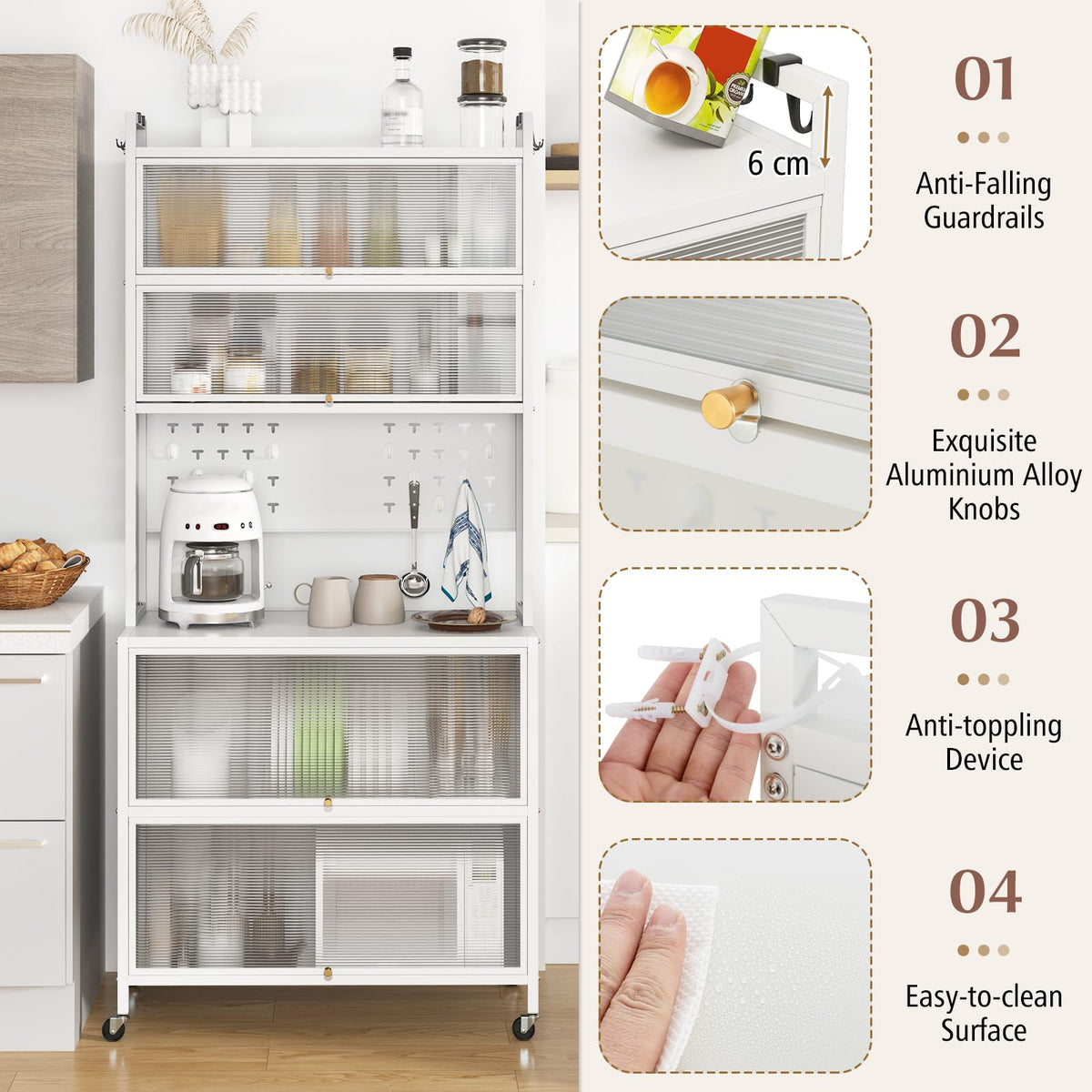 6-Tier Kitchen Pantry Cabinet, Buffet Cabinet with Hutch, Flip Doors, Microwave Countertop