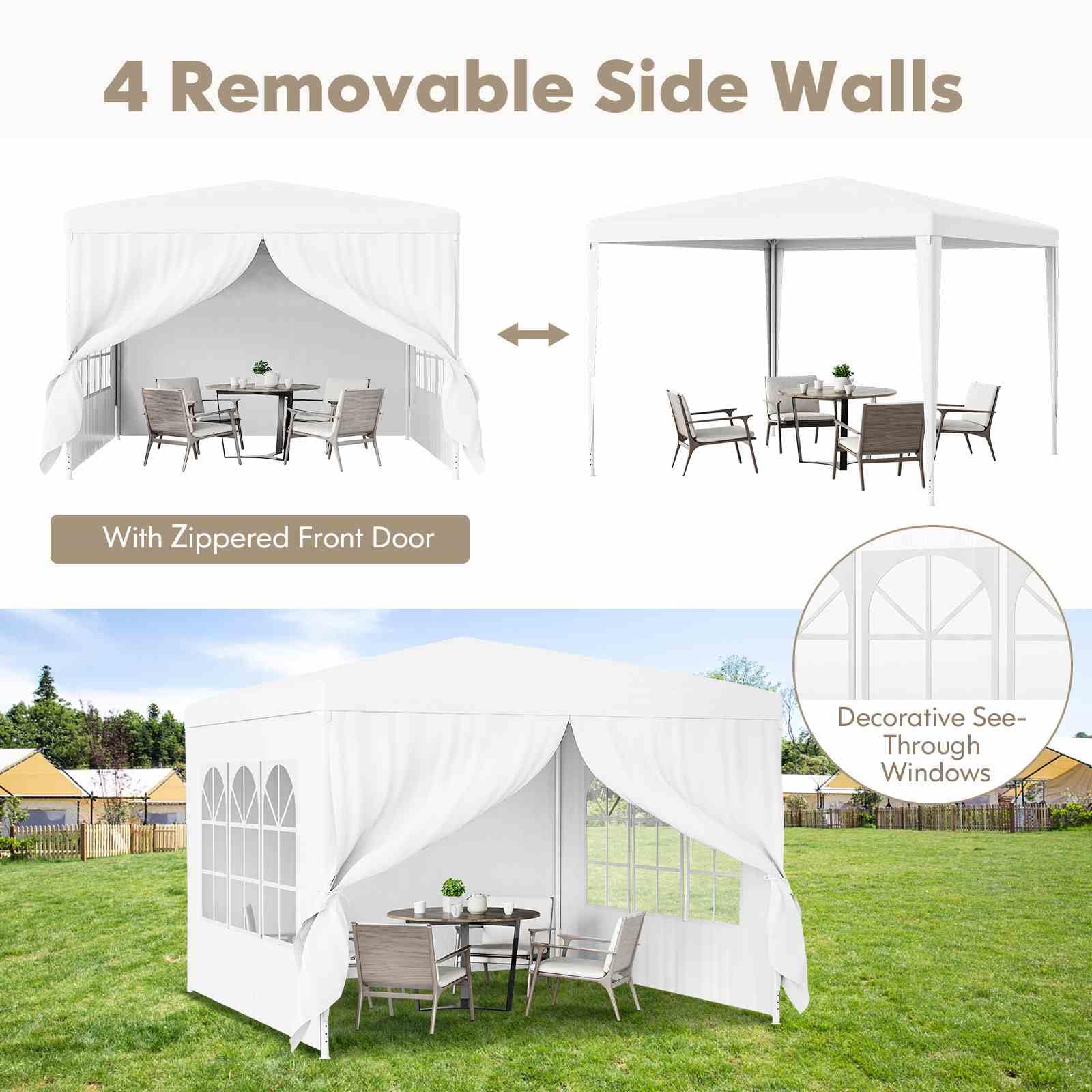 3m x3m Gazebo Shelter Patio Pavilion Screen Shelter w/Large Canopy & Steel Tubes