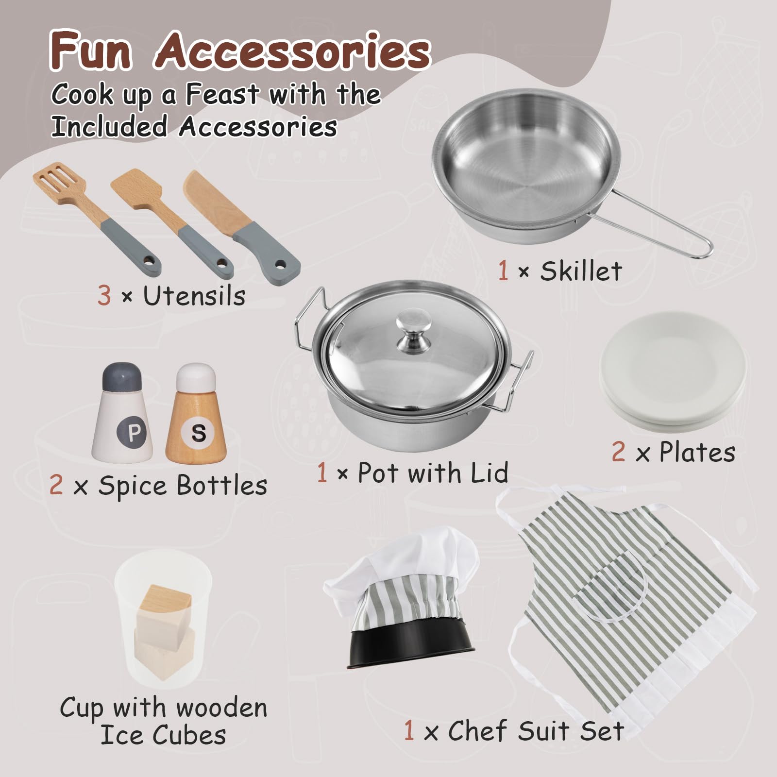 Corner Play Kitchen, Toddler Kitchen Playset with Ice Maker, Microwave, Oven, Sink, Washing Machine, Towel Rack & Sweet Accessories