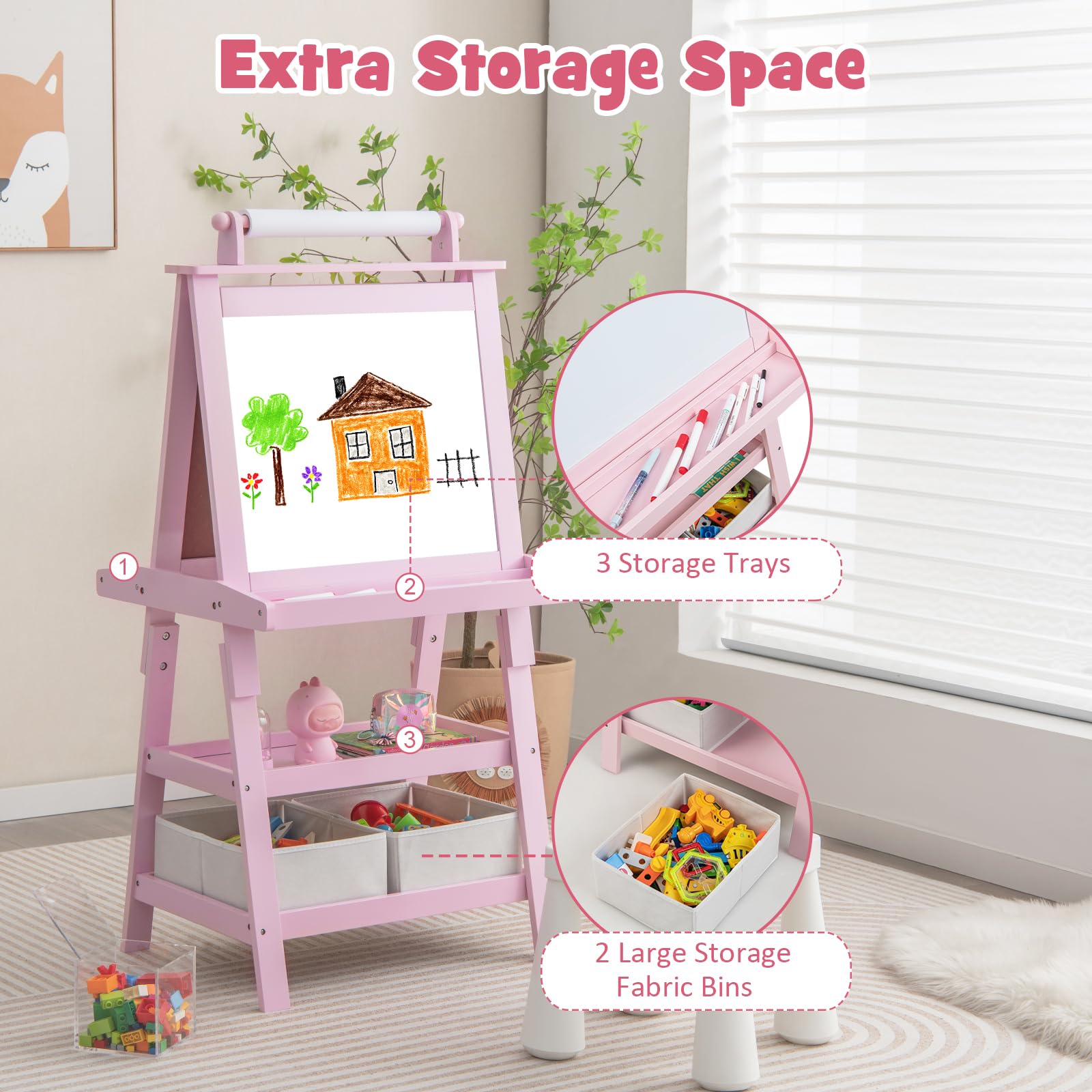 BABY JOY Kids Art Easel, 3 in 1 Double-Sided Standing Easel for Toddlers
