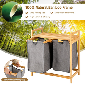 Giantex Bamboo Laundry Hamper with Dual Compartments, 2-Section Laundry Sorter Basket, Natural