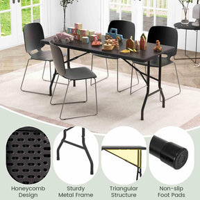 1.5m Folding Picnic Table, Outdoor Dining Table w/Wood Grain HDPE Tabletop