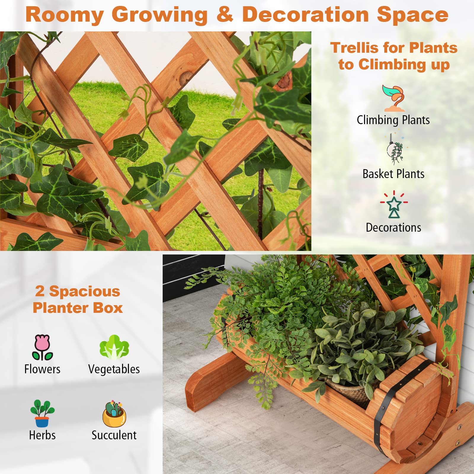 Giantex Raised Garden Bed with 2 Cylindrical Planter Boxes & Trellis