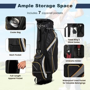 Golf Club Bag w/ 8 Way Top Dividers, 7 Zippered Pockets, Cooler Bag, Dual Strap & Rain Hood