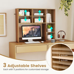 Desktop Bookshelf, Desk Hutch with 3 Adjustable Shelves & Open Compartment