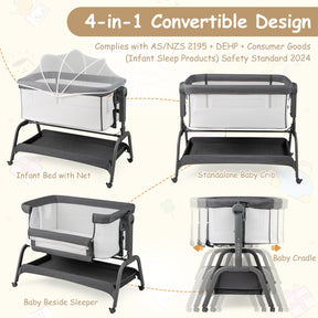 4 in 1 Rocking Baby Bassinet, Newborn Infant Bedside Sleeper w/6 Adjustable Heights