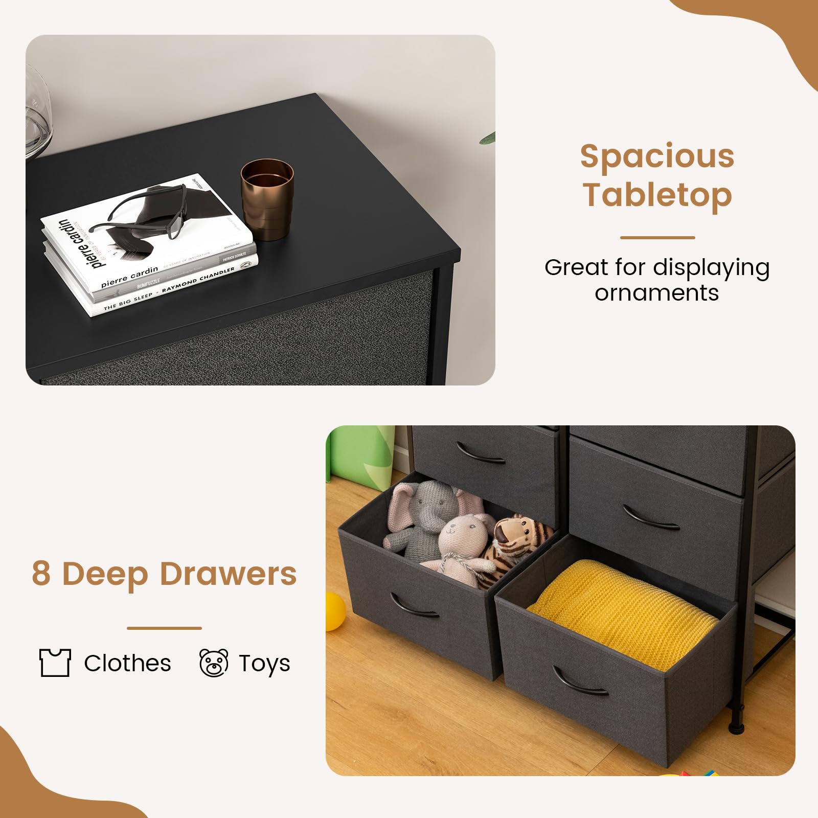 Fabric Dresser for Bedroom, Clothes Storage Organizer with 8 Drawers