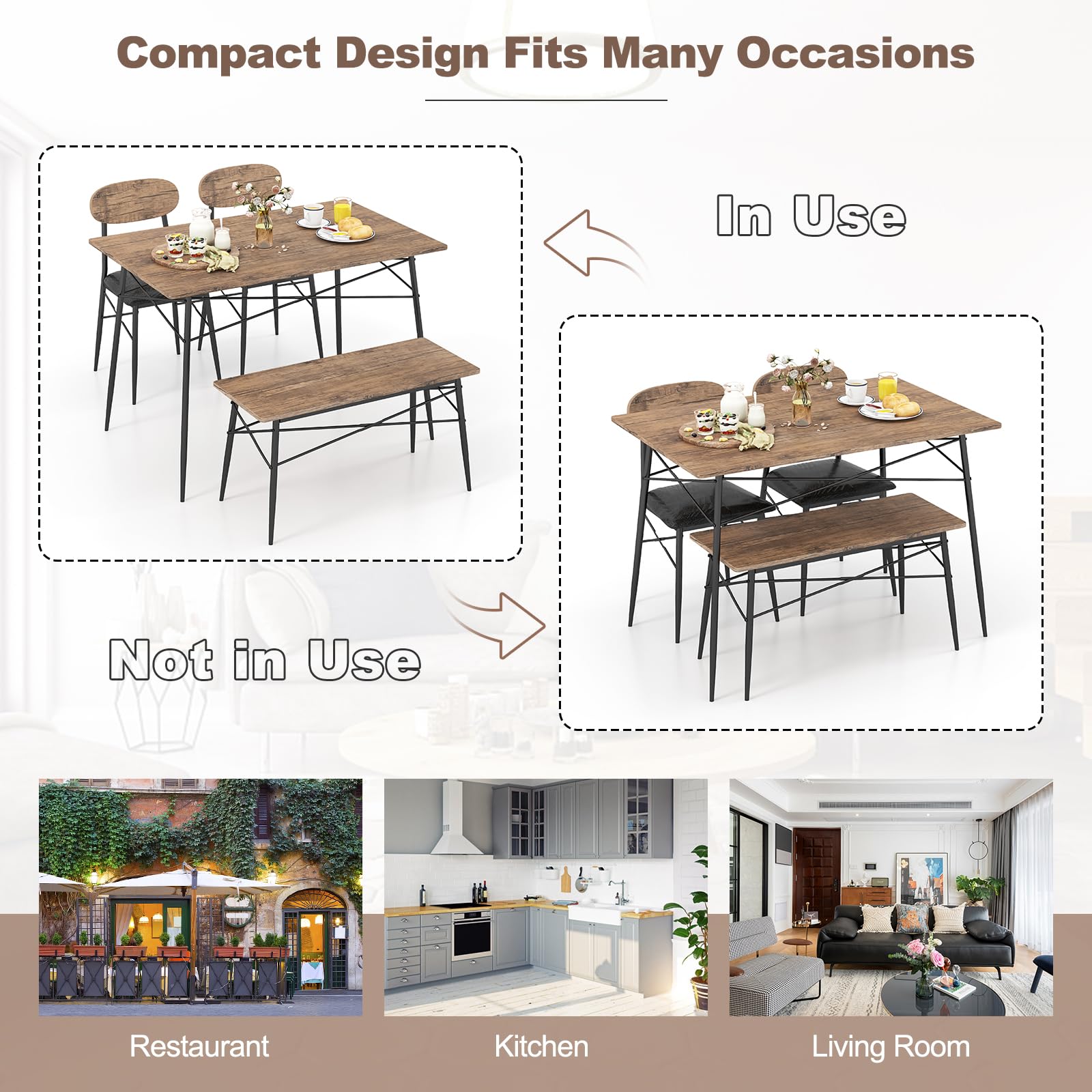 Giantex 4 Piece Dining Table Set w/Bench & 2 Chairs